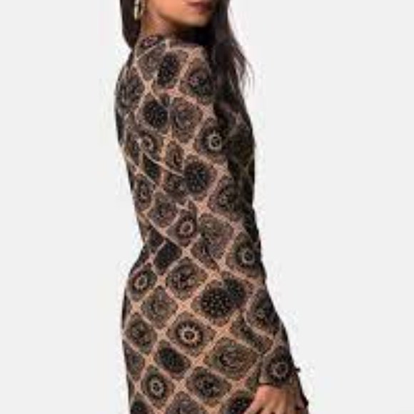 Motel Rocks Wyanna  Mini Dress Taupe net with black sign flock-Small-NWT - Picture 3 of 11